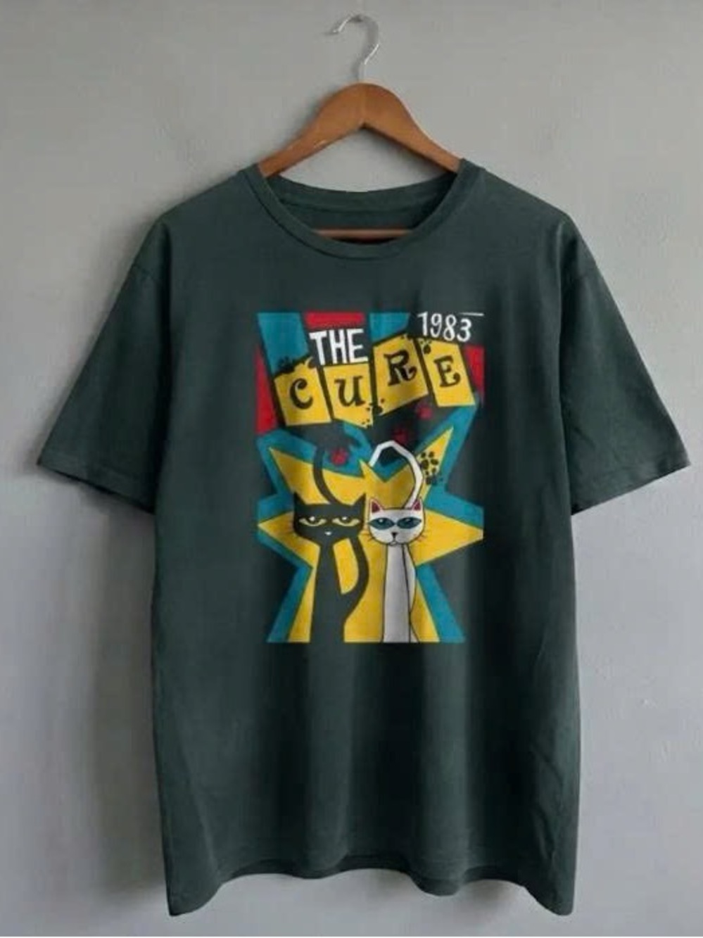 Gildan Dark Green The Cure 1983 Cat Graphic Tee